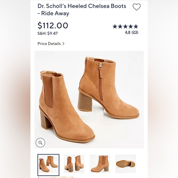 DR SCHOLL's Ride Away Camel Suede Chelsea Boots Square Toe Block Heel Size 7.0 M - Picture 1 of 15